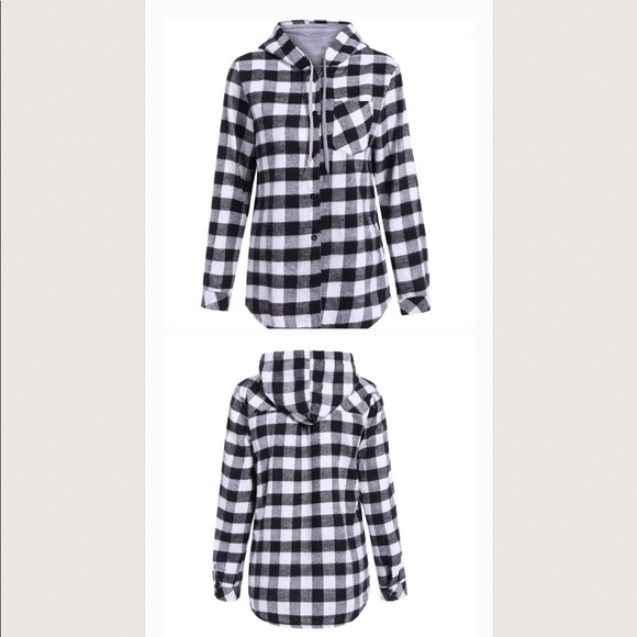 Checkered lined flannel button up hoodie - Picture 5 of 5